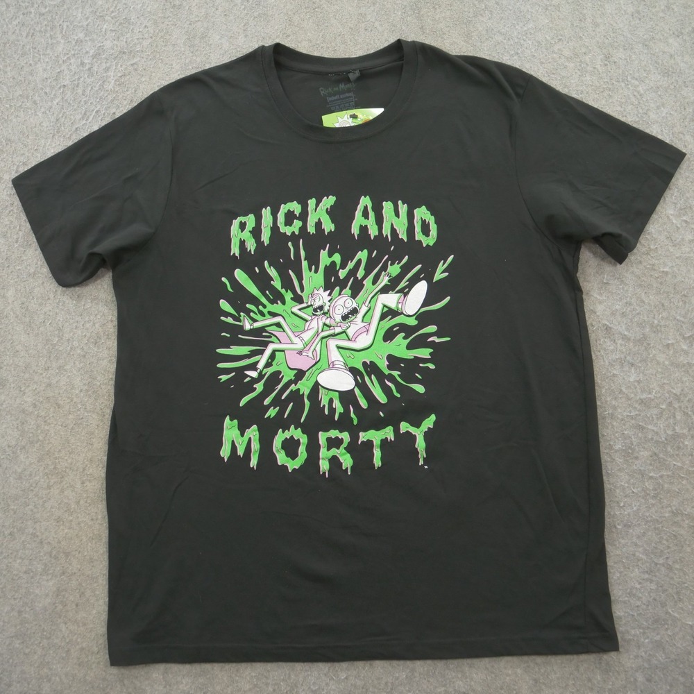Rick & Morty Shirt Mens Medium Black Graphic Print Crew Neck Short Sleeve New